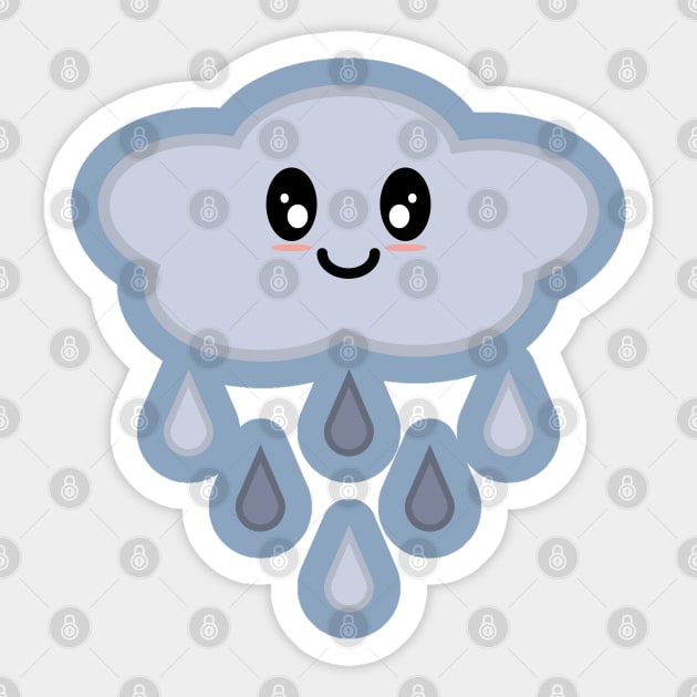 Kawaii Cute Happy Rain Cloud in Blue Sticker by Kelly Gigi